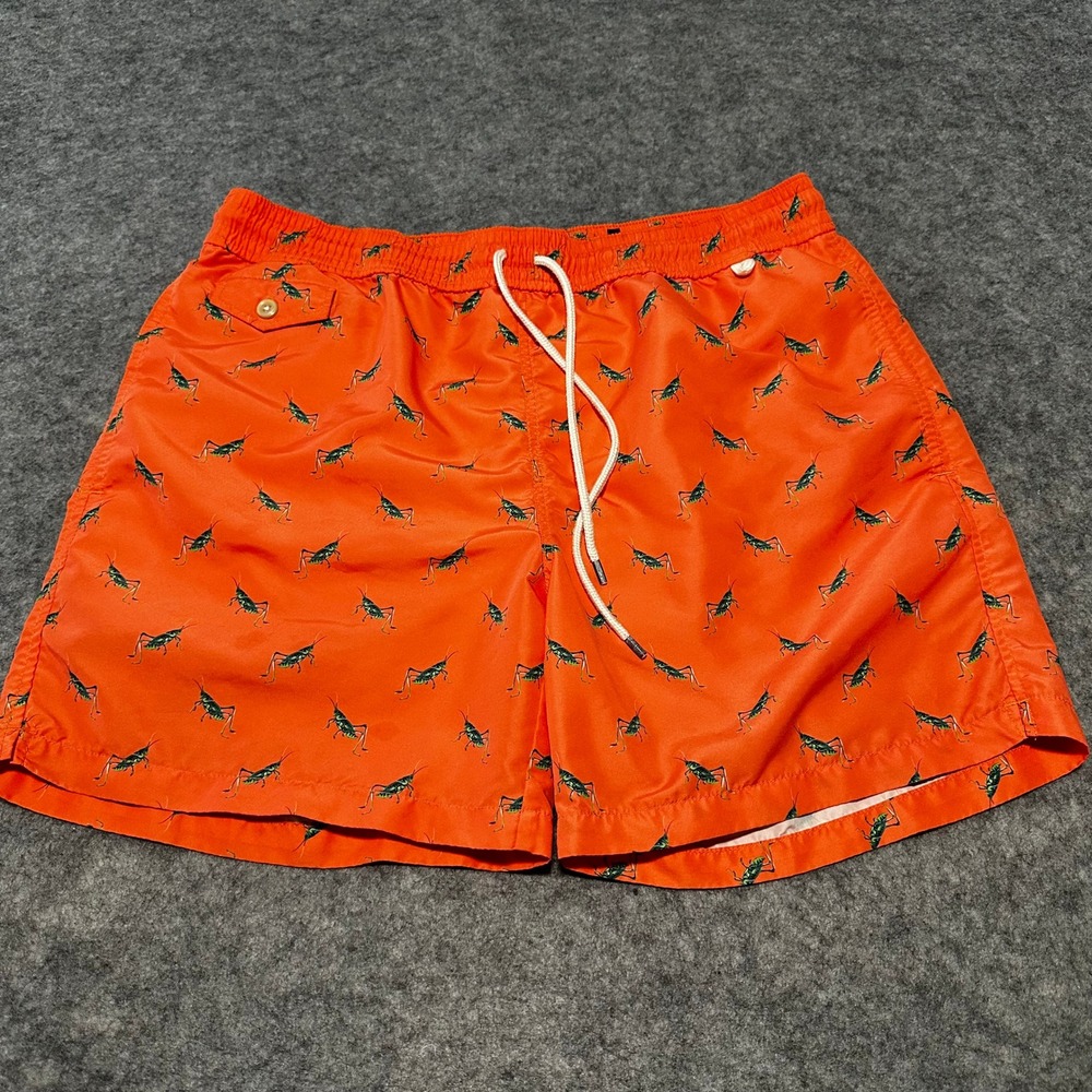 Polo Ralph Lauren Swim Trunks Mens L Orange‎ Grasshopper Print Beach Resort